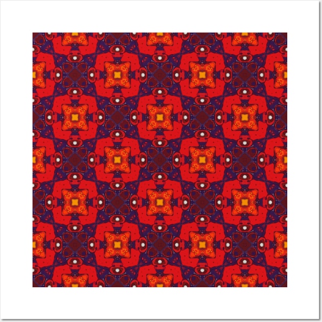 Four Eyed Robot Face Looking Red Orange Pattern  - WelshDesignsTP005 Wall Art by WelshDesigns